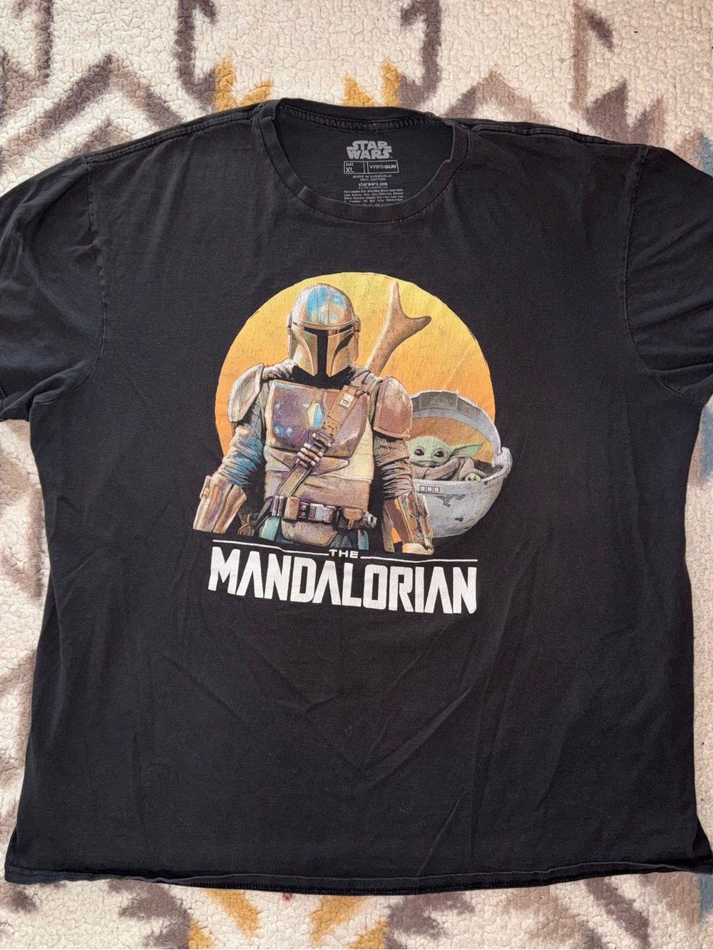 Star Wars The Mandalorian Black Graphic Tee with Yellow Accent
